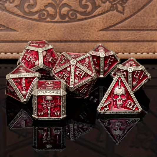 Set de Dés "Le Gardien de la Crypte" - Résine Rouge & Armature Métallique