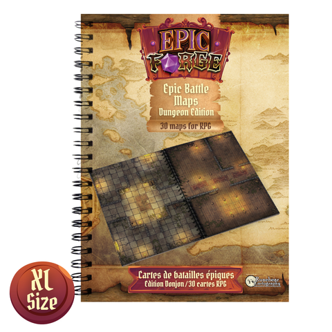 Couverture rigide du livre de cartes de bataille pour jeux de rôle Donjons, format A3, avec cartes détaillées pour aventures épiques.