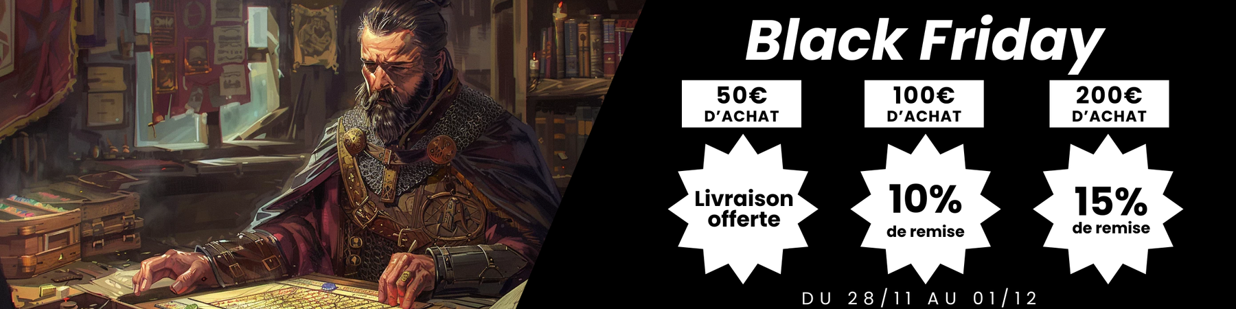 Erudit Noble travaillant jdr rpg dnd Donjons et drargons offre black friday Donjon de la Guilde