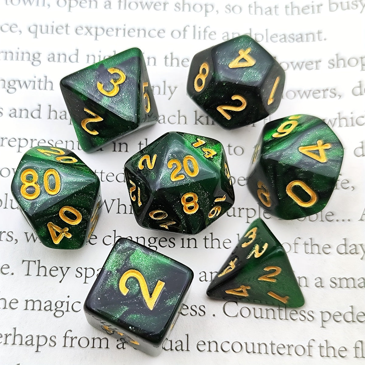 set de des acrylique etoile jdr vert