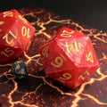 Set de dés à 20 faces rouge et noir avec chiffres dorés, en plastique, pour jeux de rôle, sur fond de surface à éclairs, SKU: EFD0059