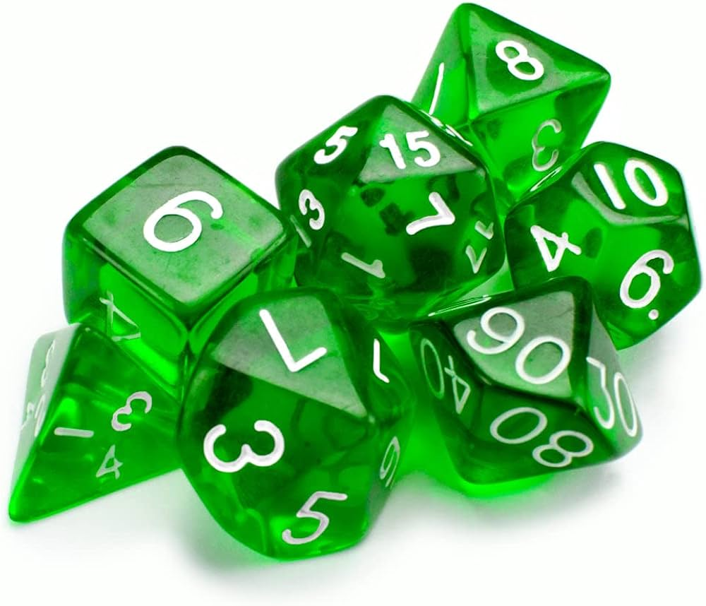 Set de Dés de JDR Transparents Vert 