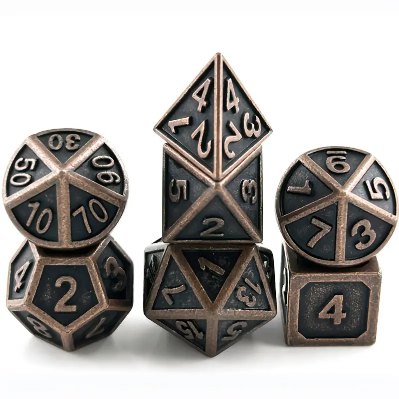 Set de Dés en Métal - Finition Bronze Antique (7 Dés pour JDR) - Le Donjon de la Guilde