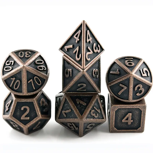 Set de Dés en Métal - Finition Bronze Antique (7 Dés pour JDR)