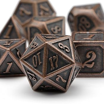 Set de Dés en Métal - Finition Bronze Antique (7 Dés pour JDR) - Le Donjon de la Guilde