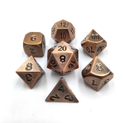 Set de Dés en Métal - Finition Cuivre Poli (7 Dés pour JDR)