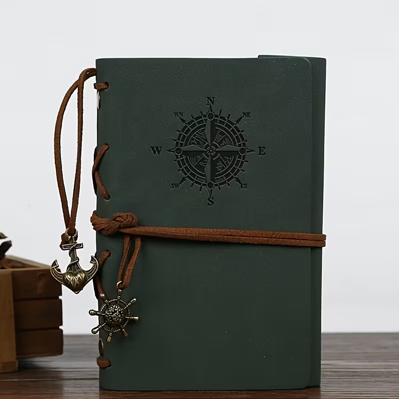 Journal de Pirate Vintage - Boussole Nautique & Carte du Trésor avec Reliure Spirale