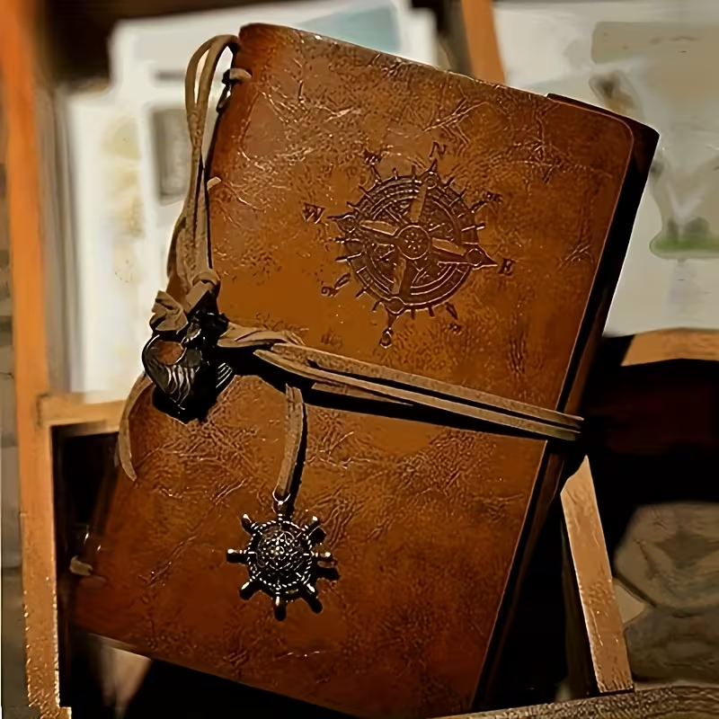 Journal de Pirate Vintage - Boussole Nautique & Carte du Trésor avec Reliure Spirale