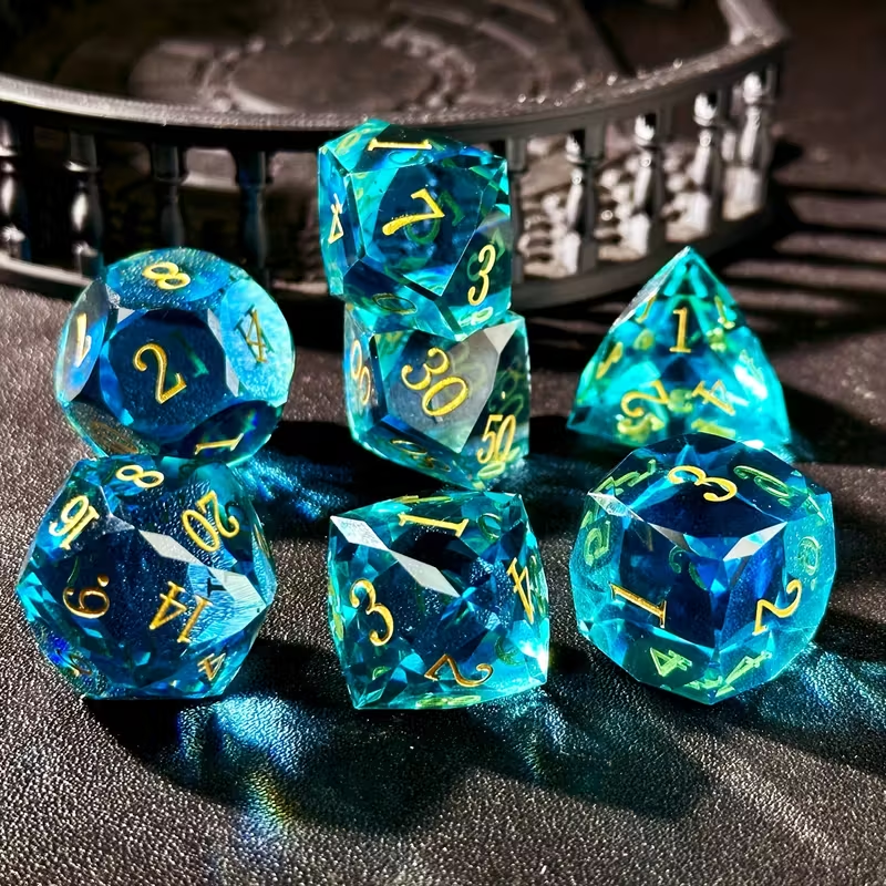 Ensemble de 7 Dés en Résine Prismatique -