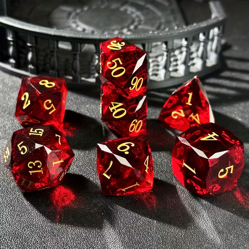 Ensemble de 7 Dés en Résine Prismatique -