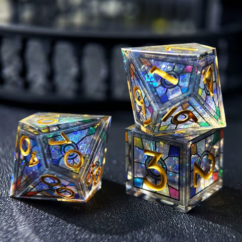 Ensemble de 7 Dés en Résine Double Couche avec Effet Dégradé - Set Polyédrique D&D