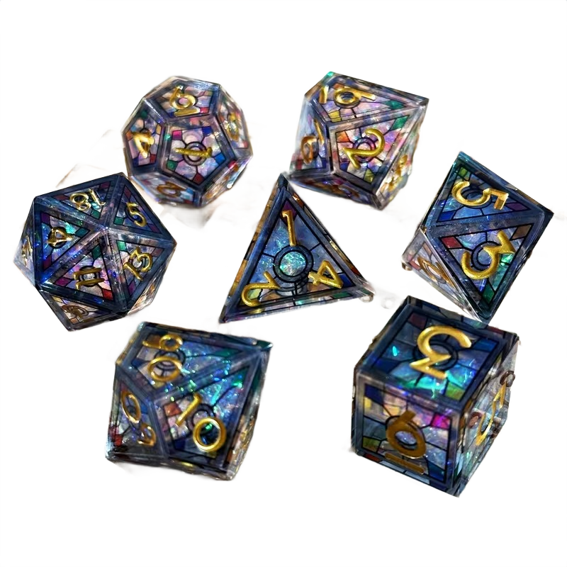 Ensemble de 7 Dés en Résine Double Couche avec Effet Dégradé - Set Polyédrique D&D