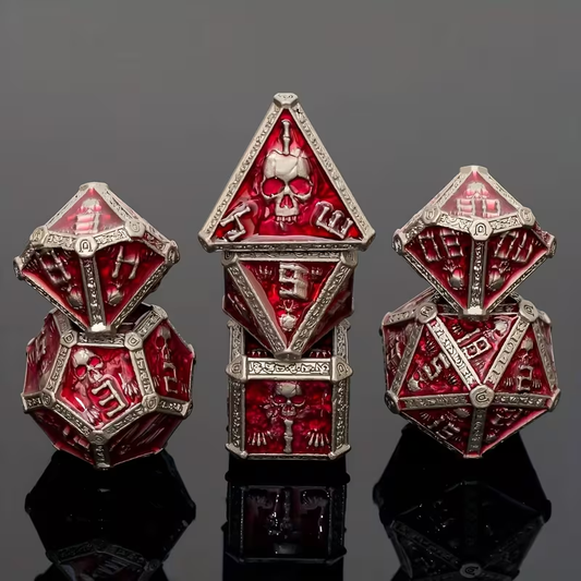 Set de Dés "Le Gardien de la Crypte" - Résine Rouge & Armature Métallique