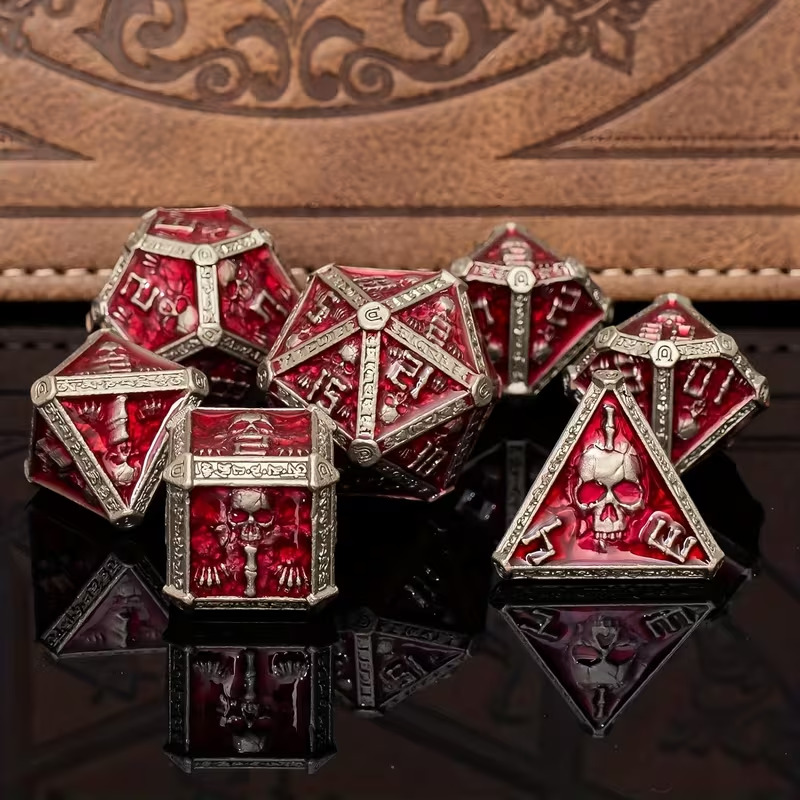 Set de Dés "Le Gardien de la Crypte" - Résine Rouge & Armature Métallique