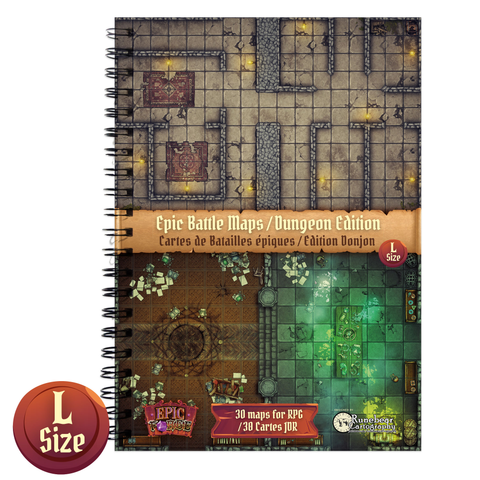 Livre de cartes de donjons format A4 rigide, illustré avec des plans détaillés de souterrains, pour jeux de rôle et aventures épiques