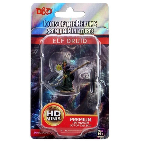 Figurine d'action Elfe Druide en plastique, miniature peinte à la main, avec robe verte, bâton magique et accessoires de fantasy, pour collection et jeu, âge 14+.