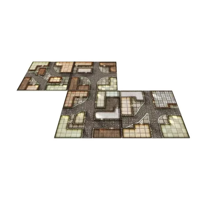 Plateau de jeu de rôle avec tuiles de pavage et bâtiments détaillés, pour jeux de rôle fantastiques, format 60x60cm, pack de 2